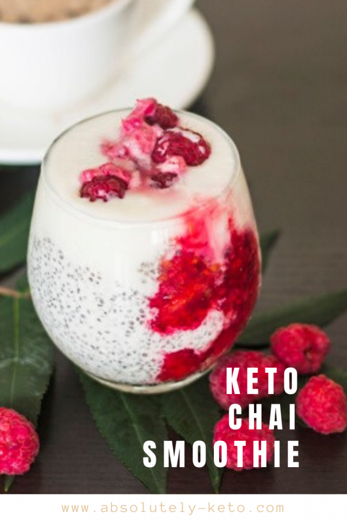 Glass of Keto Raspberry Chia Smoothie on a dark background