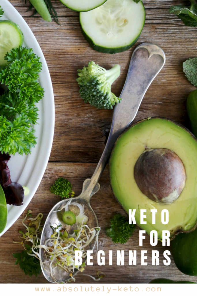 Keto for Beginners written in white on images of keto friendly foods