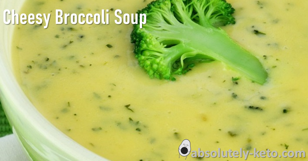 Bowl of Keto Cheese and Broccoli Soup, with a broccolli floret in the soup